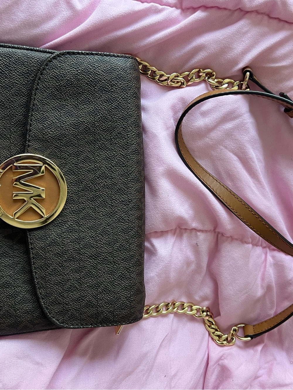 Michael Kors Brown Leather Crossbody Bag with Gold Hardware